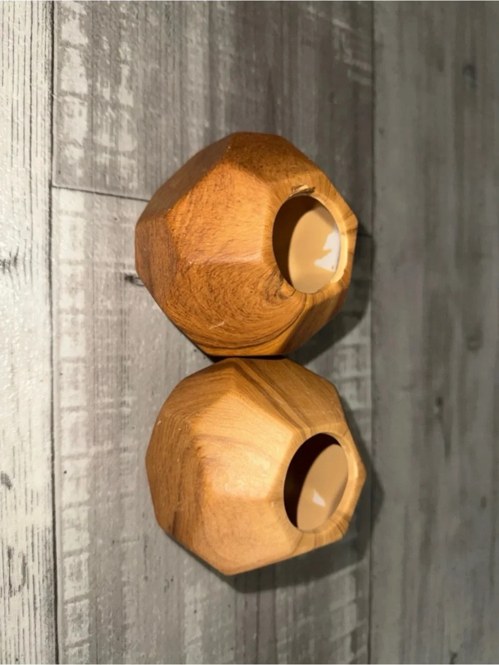 Wooden Faceted Votive Holder - Natural Brown